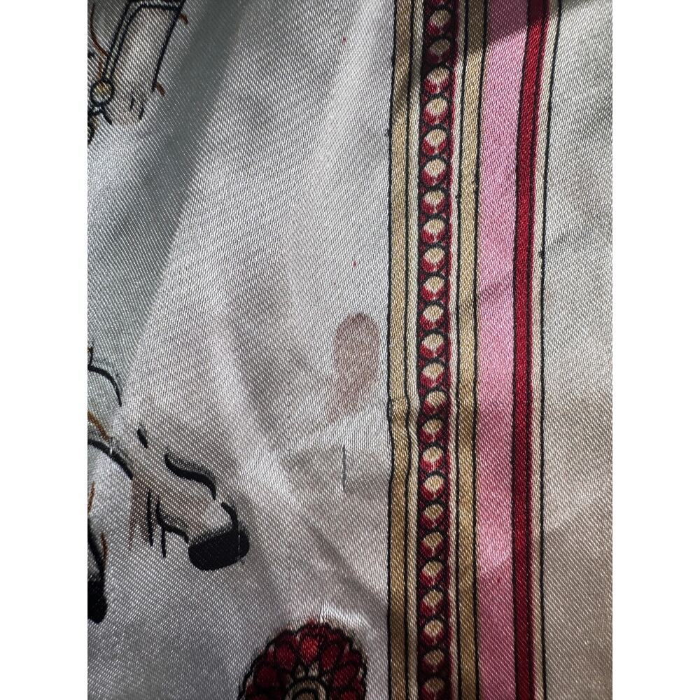 Vintage 35" Square Scarf Horse Carriage Equestrian Print Silky Pink Ivory - Picture 2 of 10
